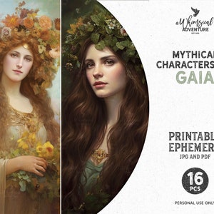 Gaia Mutter Erde griechische Mythologie Printable Junk Journal Ephemera Pack, digitaler Download 5 x 7 Karten und ATC Collage Sheets