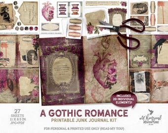 Gothic Romance Printable Junk Journal Kit - Edgar Allan Poe Inspired Pages (Digital Download)