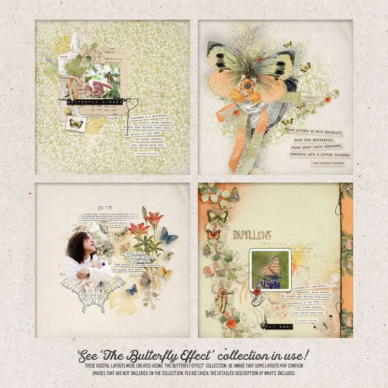 Butterfly Scrapbook Kit, Butterflies And Floral Elements, Bohemian Style Paper, Digital Download image 6