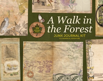 Forest Junk Journal, Botanical Journal Kit, Nature Journal Kit Printable, Cottagecore Decor, Printable Journal Pages, Whimsical Digital Art