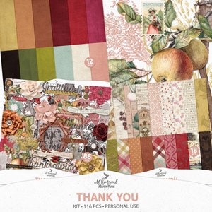 Plakboekkit, Thanksgiving-dagboek, herfstoogst, vintage stijl, digitale download, Thanksgiving-projecten, digitaal plakboek