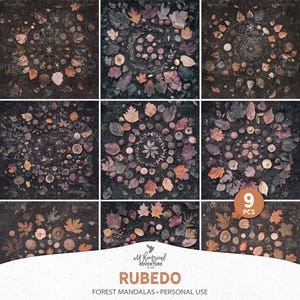Papeles de álbum de recortes místicos con temática de naturaleza y mandalas de bosque de Autumn's Alchemy, descarga digital, fondos de 12 x 12 pulgadas con bosque mágico de otoño