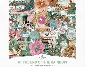 At The End Of The Rainbow Digital Scrapbooking Clipart PNG Files, Instant Download Mixed Media Art For St Patricks Day