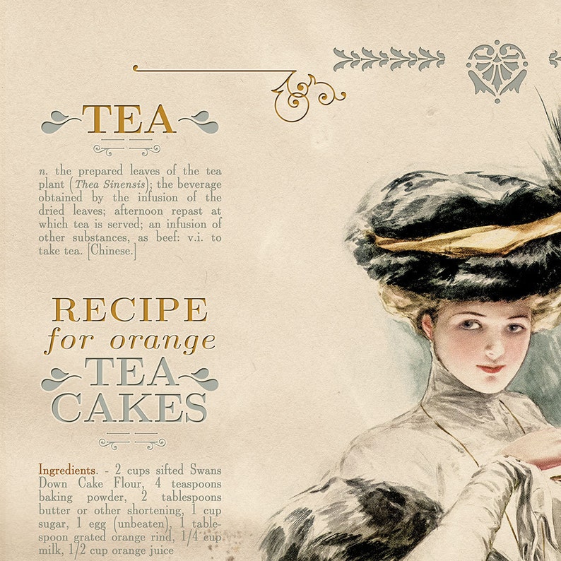 Kitchen Decor, Digital Download, Printable Wall Art, Victorian Style, Home Decor, Tea, Cakes, Recipes, Motivational Quote, Vintage Lady image 2