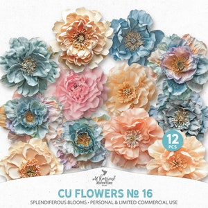 Fichiers Clipart PNG de fleurs printanières pastel, éléments floraux de scrapbooking en téléchargement numérique pour un usage personnel et commercial limité