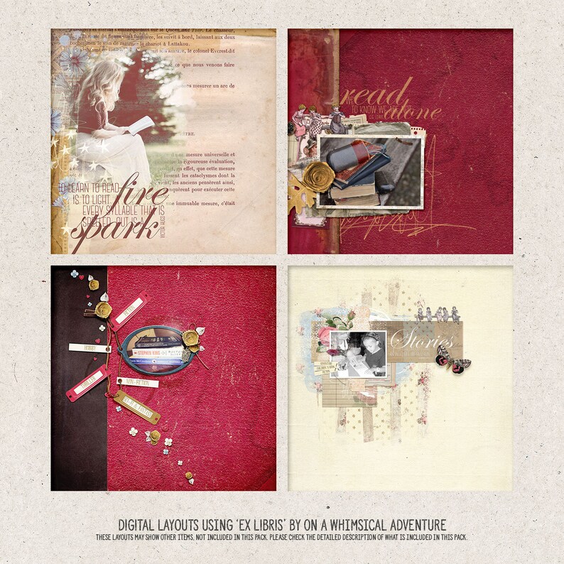 Ex Libris, Digital Scrapbook Embellishments, Librarian Gift, Scrapbook Album, Papercraft, For Bookworms and Book Lovers, Instant Download image 3