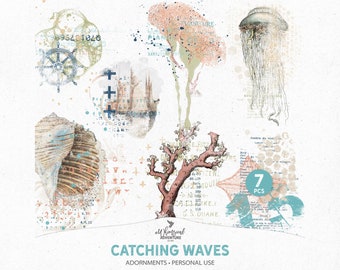 Jellyfish, Under The Sea, Nautical Clipart, Beach Vacation, Instant Download, Digital Scrapbooking Embellishments, Overlays For Photoshop