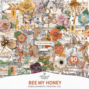 Bee My Honey, Clip Art Scrapbook, cadeau imker, Save The Bees, Instant Download, Honingraat en bijenkorven