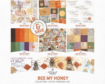 Bee My Honey, Scrapbook Bundle, Beekeeper Gift, Save The Bees, Honeycomb Clipart, Digital Papers, Instant Download