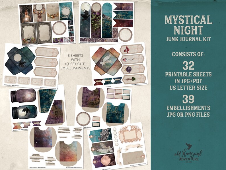 Mystical Night Junk Journal Kit Printable Moon Magic Journal - Etsy