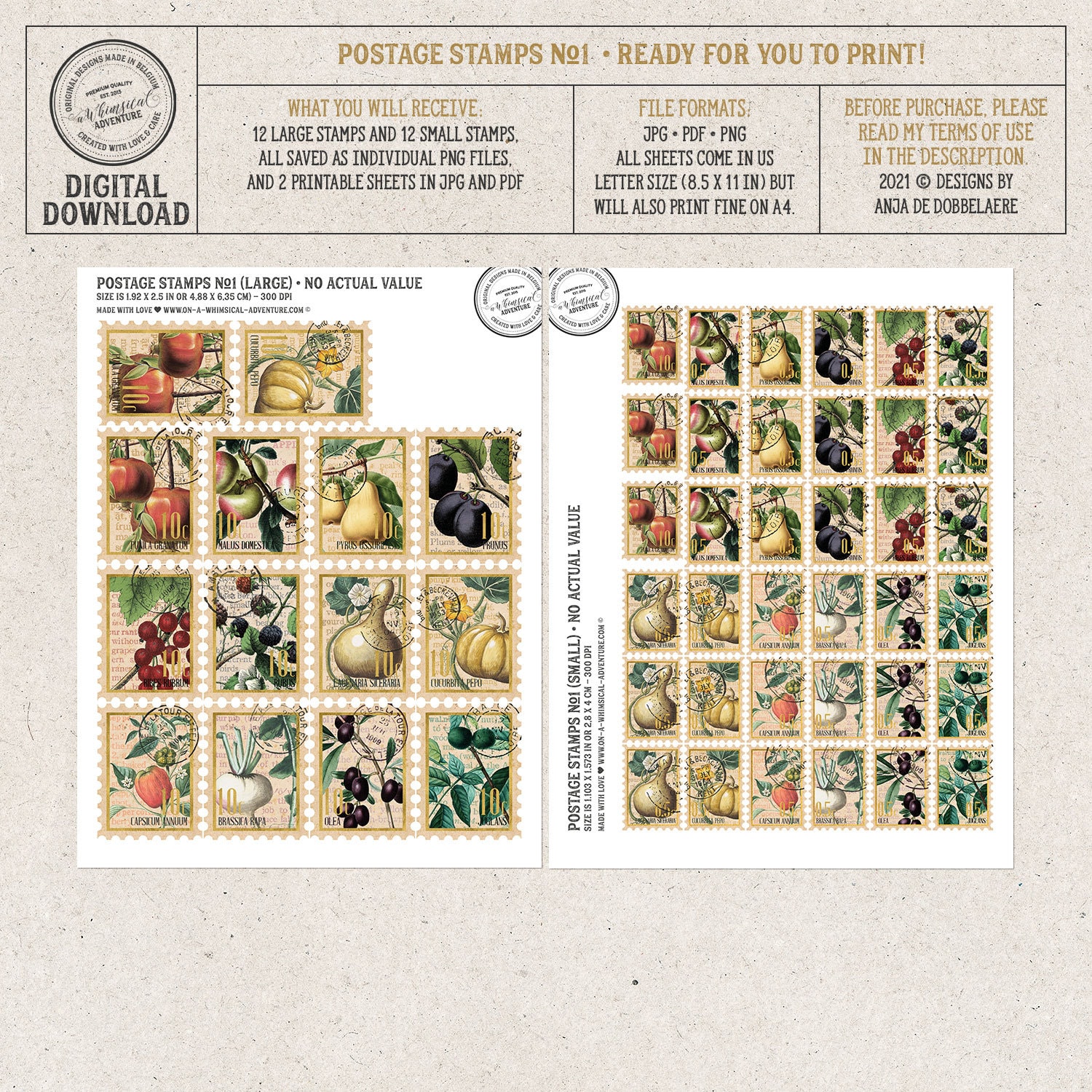 Autumn Harvest Vintage Printable Faux Stamps, Digital Download Ephemera ...