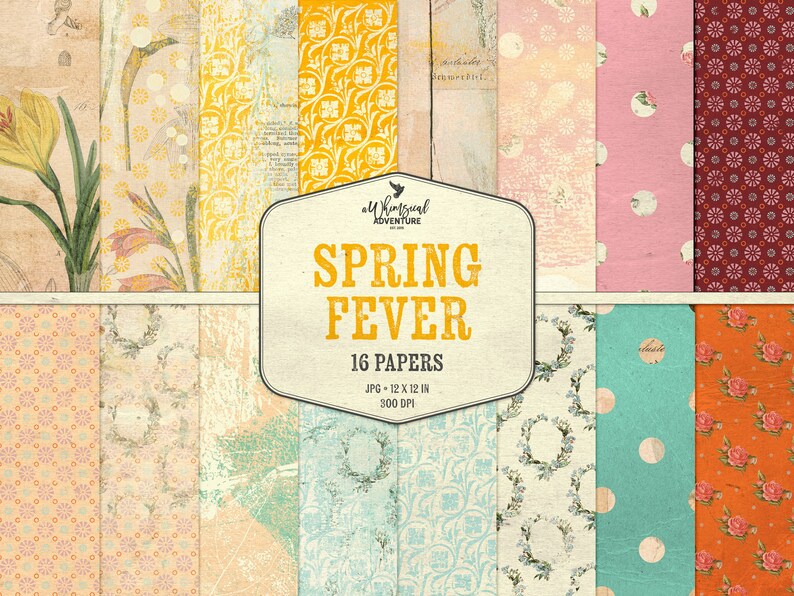 Spring Fever Digital Scrapbook Paper, Colorful Spring Garden Decor, Vintage Floral Patterned Paper Pack, Botanical Junk Journal Papers image 1