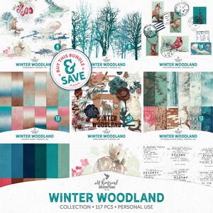 Pacchetto album invernale, confezione conveniente, animali del bosco invernale, carte rustiche, download digitale