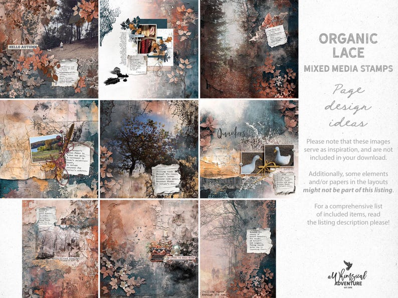 Organic Black Lace Mixed Media Stamps And Photoshop Brushes ABR, Digital Download PNG Clipart Files For Scrapbooking And Journaling image 2