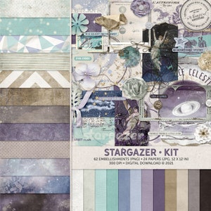 Stargazer Scrapbook Kit, Celestial Clip Art, Galactic Backgrounds, Space Art, Instant Download