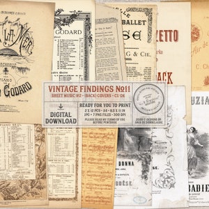 Partituras para impressão, itens vintage franceses, diário de lixo, uso comercial OK, download digital