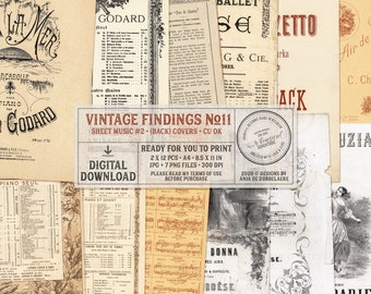 Druckbare Notenblatt Französisch Vintage Ephemera, Junk Journal, Kommerzielle Nutzung OK, digitaler Download