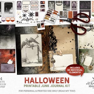 Printable Gothic Halloween Junk Journal Kit, Spooky Dark Academia Ephemera Pack, Instant Download Digital Art