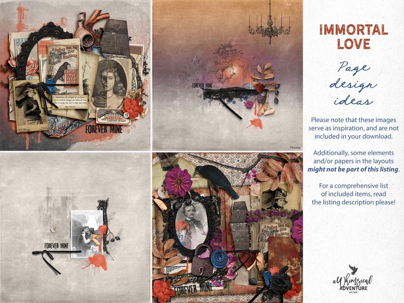 Vampire Goth Scrapbook Bundle - Dark Fantasy PNG Graphics & JPG Papers (Digital Download) image 13