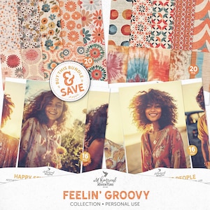 Papiers imprimables rétro années 70 groovy et photographies esthétiques de style rétro, éphémères en téléchargement numérique pour le scrapbooking ou le journal indésirable