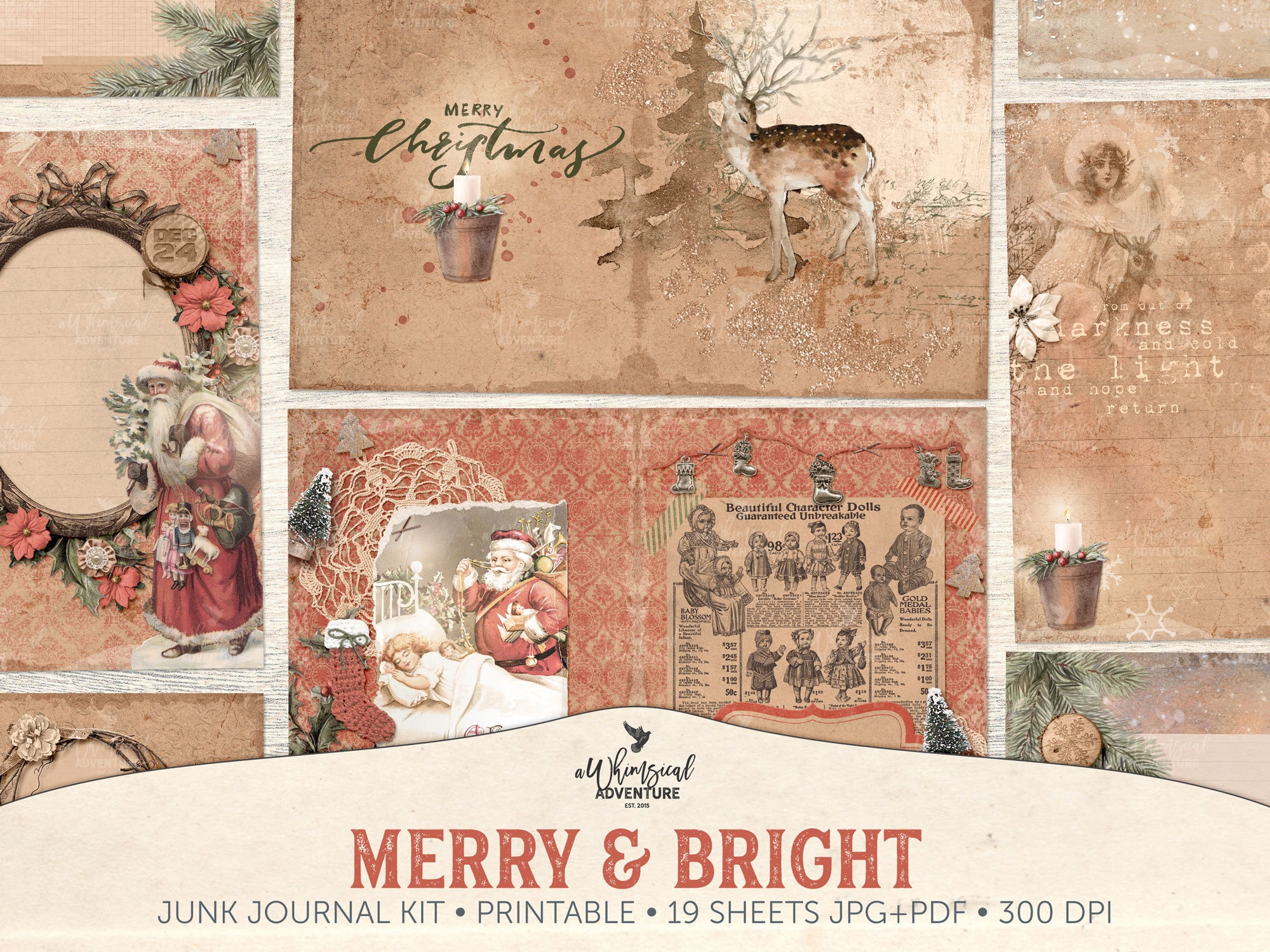 Merry and Bright Printable Vintage Christmas Junk Journal Kit, Digital ...