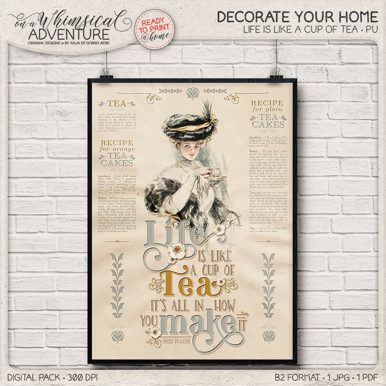 Kitchen Decor, Digital Download, Printable Wall Art, Victorian Style, Home Decor, Tea, Cakes, Recipes, Motivational Quote, Vintage Lady image 1