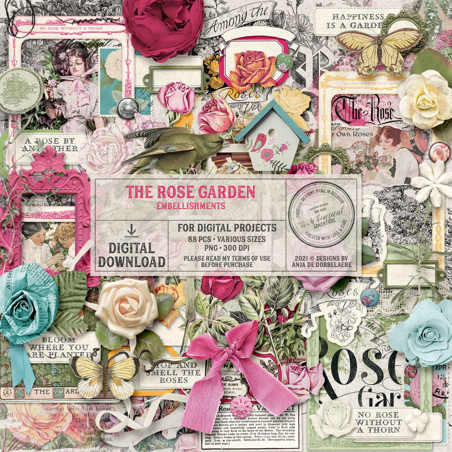 Digital Scrapbook Kit - Rose Garden - Shabby Chic - Floral Papers ...
