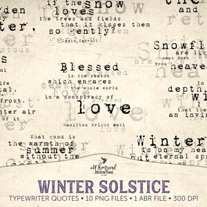 Winterzonnewende Photoshop-penselen Inspirerende literaire poëziecitaten, digitale download kerstmisgrunge schrijfmachine dagboekaanwijzingen