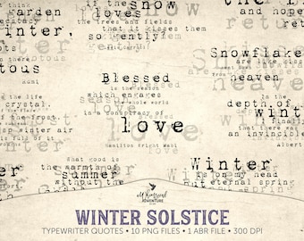 Winter Solstice Photoshop Brushes Inspirational Literary Poetry Quotes, Digital Download Christmas Grunge Typewriter Journal Prompts