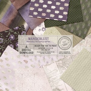 Printable Travel Papers, Wanderlust Patterns, Floral Digital Paper, Vintage Style, Instant Download
