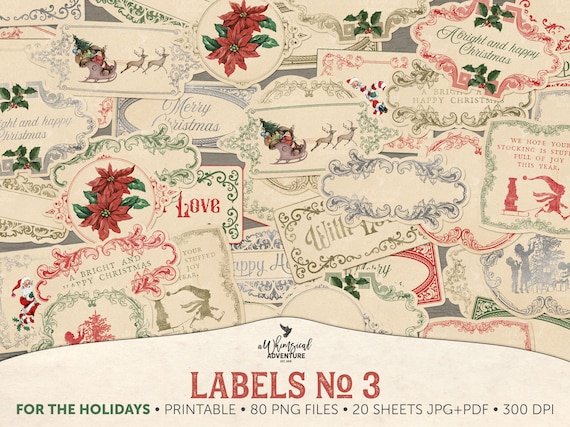 Printable Vintage Christmas Gift Tags For Stocking Stuffers, Digital Download Antique Gift Wrap Holiday Labels