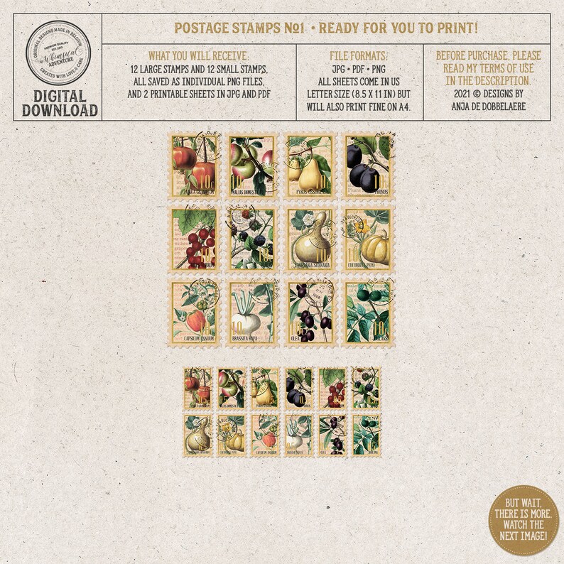 Autumn Harvest Vintage Printable Faux Stamps, Digital Download Ephemera ...