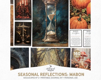 Mabon Wheel Of The Year Spiritual Reflective Autumn Junk Journal, Digital Download Printable Cards, US Letter And Half Sized Papers