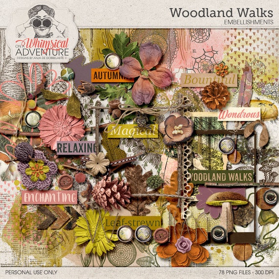 Rustic Digital Scrapbook Elements Botanical Embellishments | Etsy