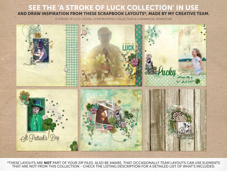 A Stroke Of Luck Digital Paper, Printable Shamrock Scrapbook, Patterned Artsy Paper, Irish Ephemera, Lucky Paper Crafting, DIY Junk Journal image 2