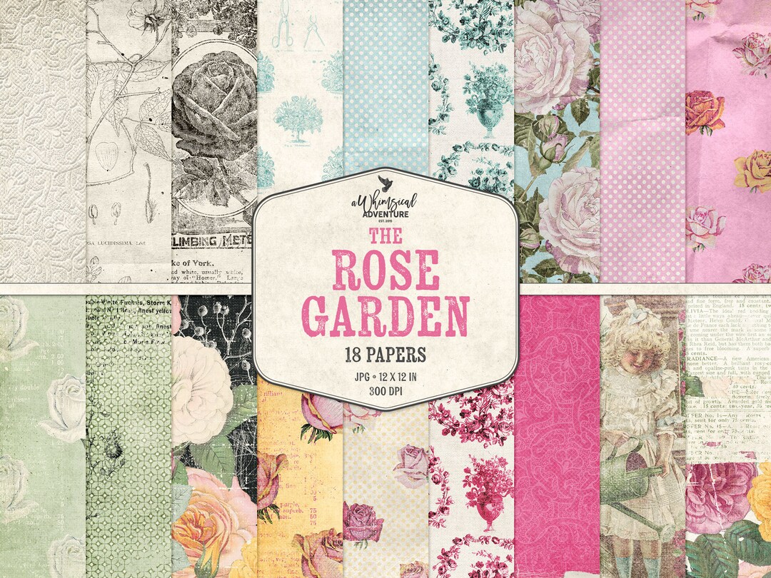 Rose Garden Digital Scrapbook Paper, Cottagecore Floral Paper Pack ...