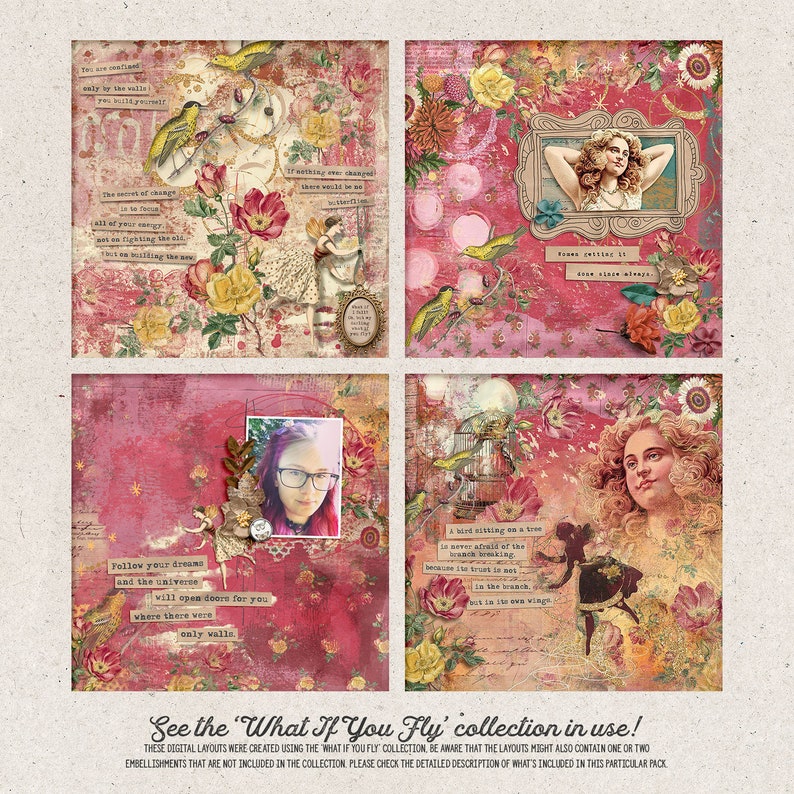 What If I Fall, What If You Fly, Scrapbook Kit, Erin Hanson, Art Journal, Mixed Media Art, Digital Download, Vintage Ephemera image 6