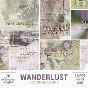 Travel Journal, Printable Pocket Cards, Travel Quotes, Wanderlust Journal Cards, Mountains And Landscapes, Light Green, Adventure Awaits