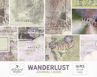 Travel Journal, Printable Pocket Cards, Travel Quotes, Wanderlust Journal Cards, Mountains And Landscapes, Light Green, Adventure Awaits