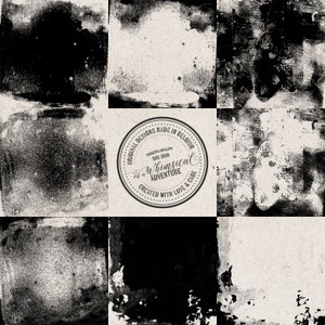 Peut inclure: Fond abstrait grunge en noir et blanc avec un tampon circulaire qui dit "Original Designs Made in Belgium, Premium Quality Est. 2015, On a Whimsical Adventure, Created with Love & Care".