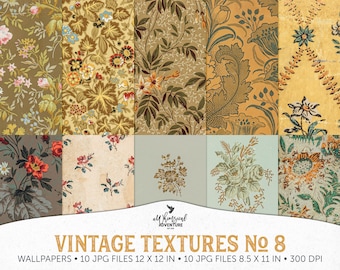 Printable Fall Digital Paper, Botanical Vintage Wallpaper For Commercial Use, Instant Download Autumn Junk Journal Papers