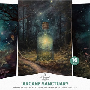 Arcane Space Mystery Galaxy Printable Junk Journal Ephemera Pack, digitaler Download 5 x 7 Karten und ATC Collage Sheets