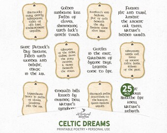 Printable Irish And Celtic Themed Poetry Gift Tags And Stamps For St Patricks Day, Digital Download Sheets And Black Clipart PNG Files