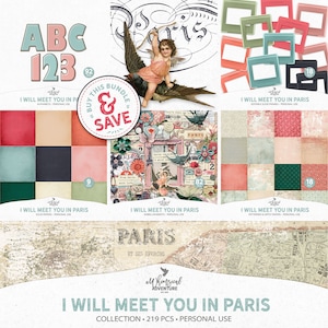 Paquete de San Valentín, temas de bodas francesas, ideas para álbumes de recortes de bodas, kit de álbum de recortes digital con temática de París, imágenes prediseñadas Shabby Chic, estilo vintage