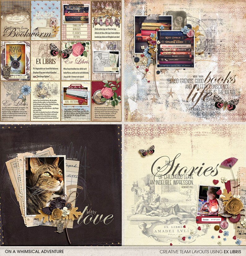 Bookworm Gifts For Bibliophiles Library Card Instant Download Ex Libris Once Upon A Time Book Lover Digital Scrapbook Kit