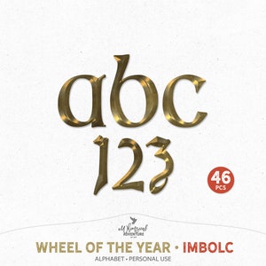 Imbolc béni, alphabet numérique pour scrapbooking, lettres et chiffres, roue de l'année, téléchargement immédiat