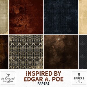 Edgar Allan Poe, The Raven, Gothic Landscape, Instant Download, Digital Scrapbooking Paper, Halloween Backgrounds, Tombstone And Graveyard