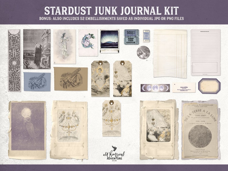 Celestial Junk Journal, Printable Astronomy Collage Kit, Enchanted Night Sky, Space Themed Ephemera, Dark Academia, Moon And Stars image 7