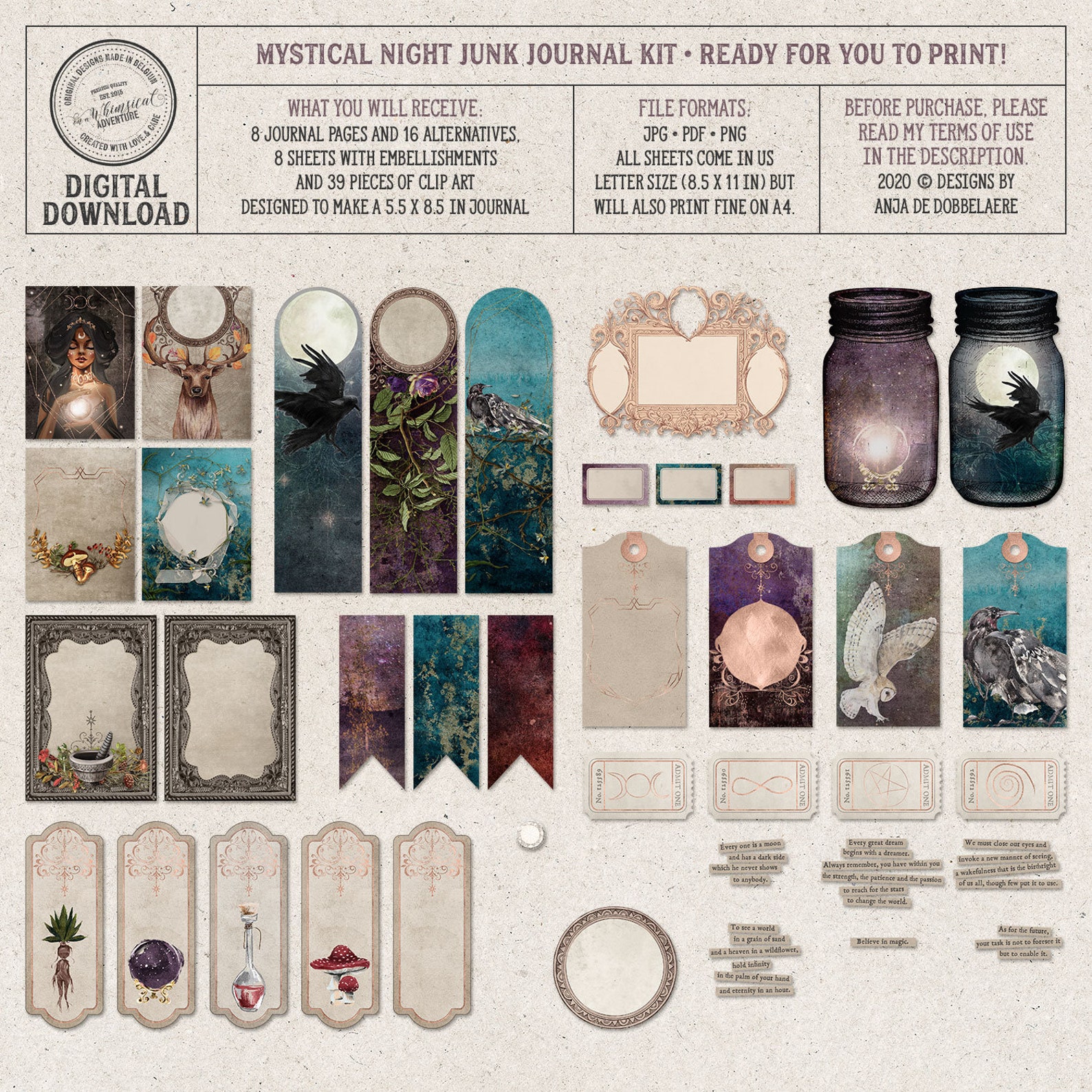 Mystical Night Junk Journal Kit Printable Moon Magic Journal - Etsy