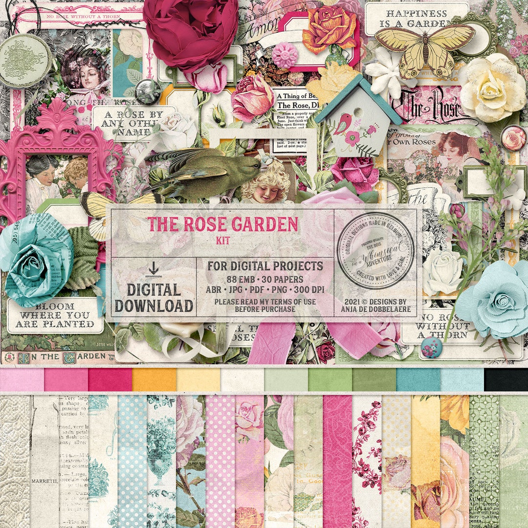 Digital Scrapbook Kit - Rose Garden - Shabby Chic - Floral Papers ...